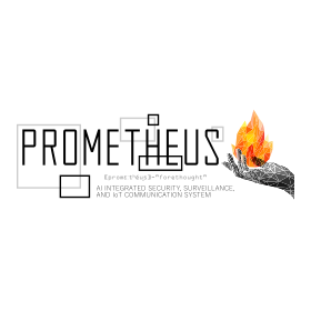 Prometheus Black and Gray Forethought Tagline Flame Hand Logo